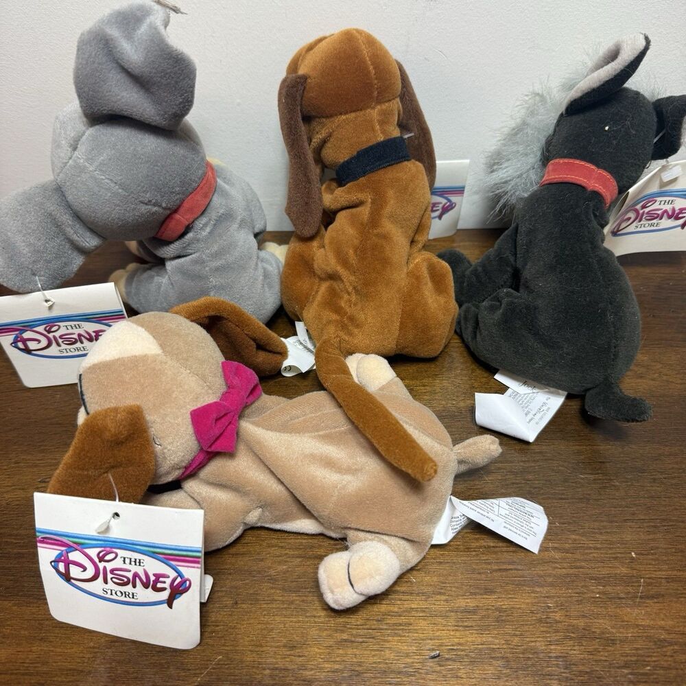 The Disney Store lot of 4 LADY AND THE TRAMP Plush Beanies - jock & trusty NWT - Picture 6 of 8